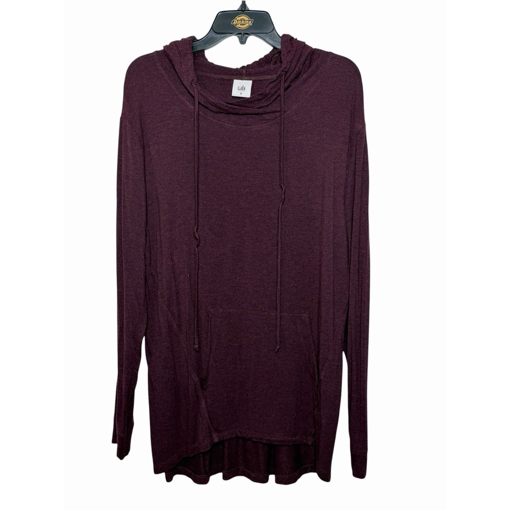 Cabi Women's Medium Plum Hooded Pullover Tunic High Low Hem Cozy